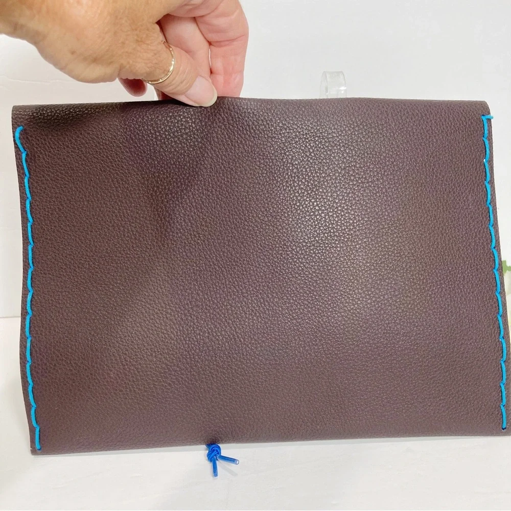 Beaded Funky Faux Leather Document Envelope With Elastic Band Closure NEW